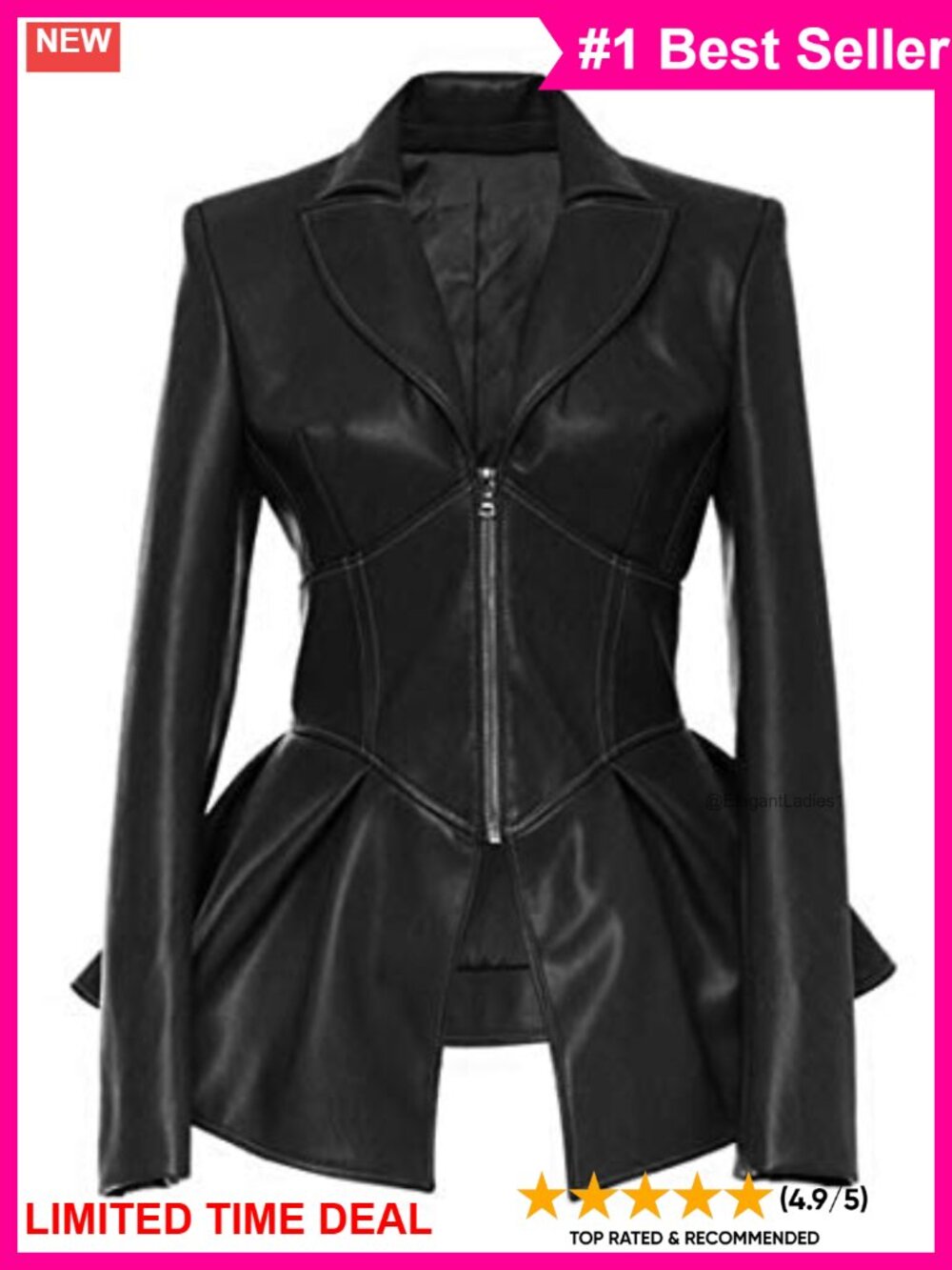 Faux Leather Biker Jacket Zip Up Long Sleeve Vintage Style